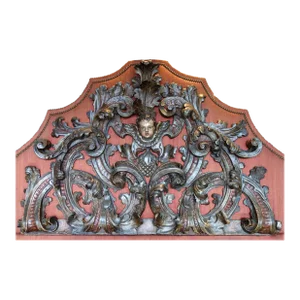 17th Century Italian Baroque Carved & Polychrome Painted Putto Lintel Headboard