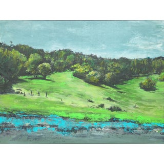 Olompali State Historic Park Us-101 18*24 Gouache Acrylic Painting Original Art by Carrie Bergey - Blue, Green, Black, Teal, Grey For Sale