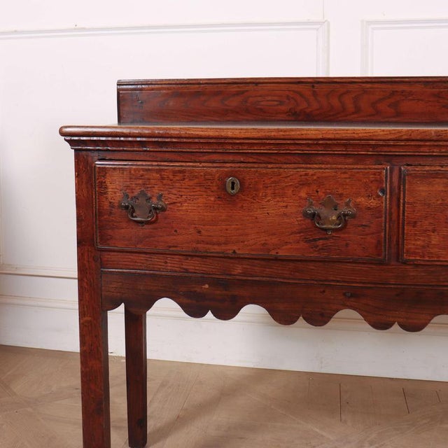 18th C oak 3 drawer dresser base, good narrow proportions and very good colour. 1780 Base height- 77cm. Dimensions:W:...