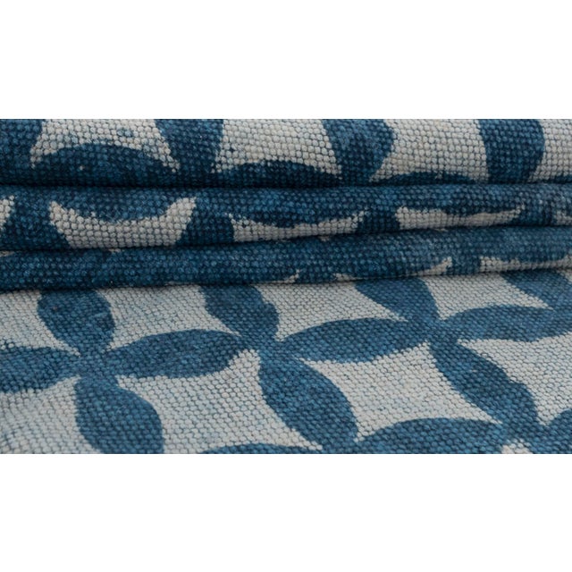 Blue Indigo Block Print Hand Woven Cotton Flatweave Kilim Rug, 5x7 Ft. For Sale - Image 11 of 18
