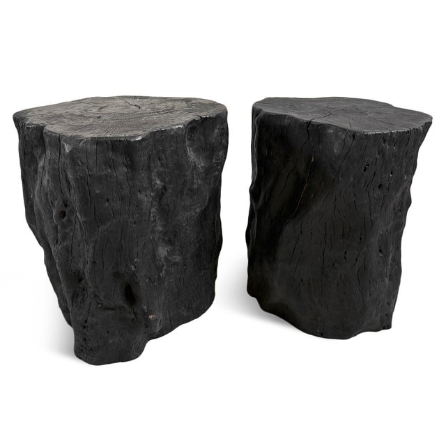 Black Organic Modern Vintage Lychee Stump Stool / Side Table For Sale - Image 4 of 5