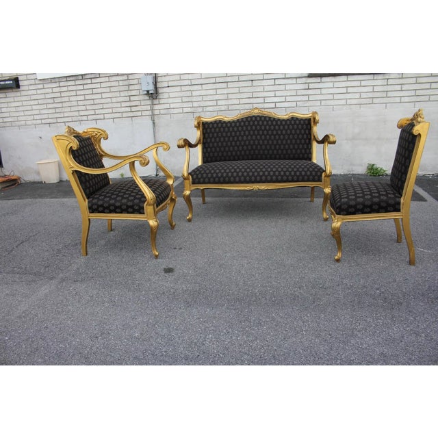 French Antique 19th Century French Louis XV Gilded Living Room, Parlor Set- 3 Pieces For Sale - Image 3 of 10