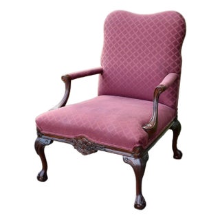 Century Mahogany Armchair Chippendale Style Ball & Claw Foot Vintage 80s For Sale