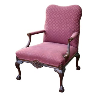 Vtg. Centruy Chippendale Style Mahogany Library Arm Chair W/Claw Foot For Sale