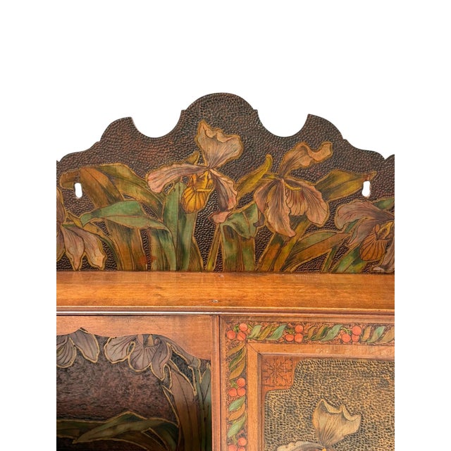 Aesthetic Movement Wall Cabinet with Hand-Painted Floral in Walnut, 1890s For Sale - Image 9 of 14