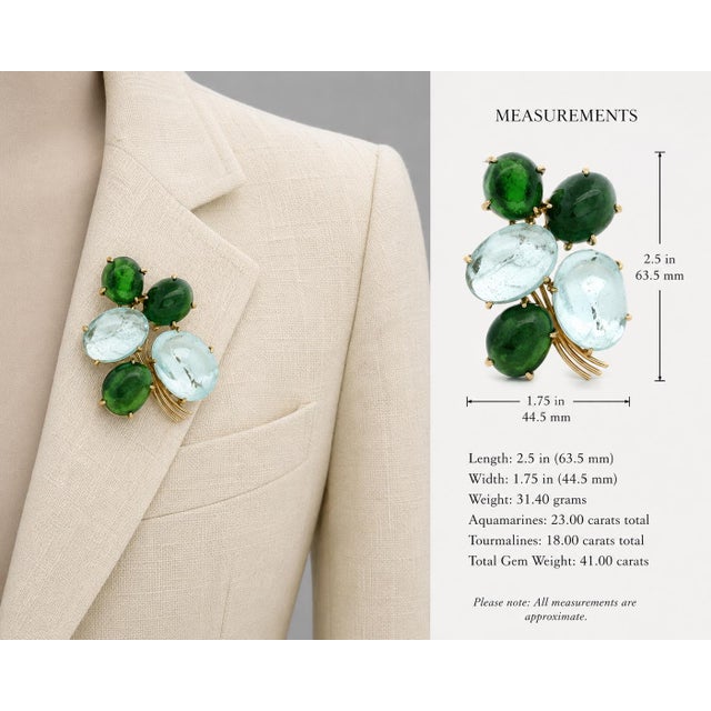 Italian Mid-Century Convertible Aquamarine & Green Tourmaline 14k Brooch Ring For Sale - Image 14 of 14
