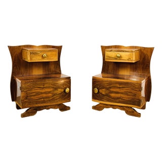 Art Deco Walnut Bedside Tables, 1940s, Set of 2 For Sale