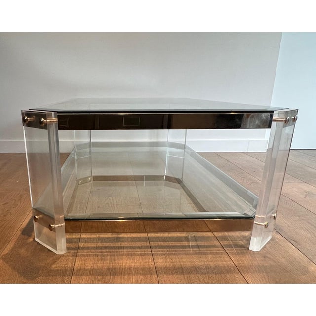 Octagonal Lucite and Chrome Coffee Table from Maison Jansen Circa 1970 For Sale - Image 6 of 12