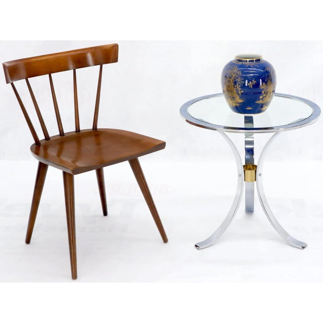Mid-Century Modern high quality polished chrome brass ring shape stretcher glass top round side end occasional table.
