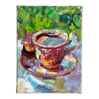 2022 Impressionist "Good Morning Coffee," Unframed Oil on Canvas For Sale