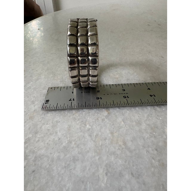 Metal Sterling Silver, Large Solid Mexican Taxco Hinged Cuff Bracelet For Sale - Image 7 of 7