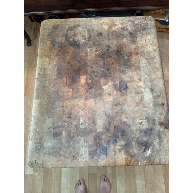Brown Vintage Michigan Maple Block Co. Solid Maple Butcher Block Table-Petoskey, Michigan-12.5" Thick For Sale - Image 8 of 14