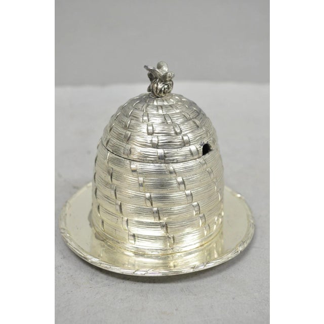 Vintage Corbell & Co. Silver Plated Beehive Honey Serving Pot Dish W/Glass Jar For Sale - Image 15 of 15