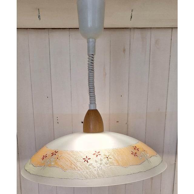 Wood Vintage Ceiling Lamp with Glass Shade on Beechwood Mount, 1990s For Sale - Image 7 of 7