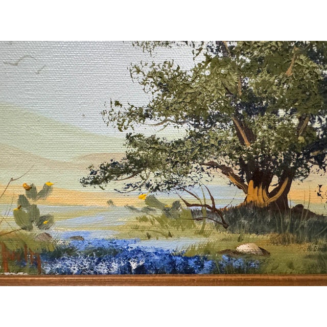Wood Vintage "Texas Bluebonnet Landscape" Oil Painting - Signed For Sale - Image 7 of 9