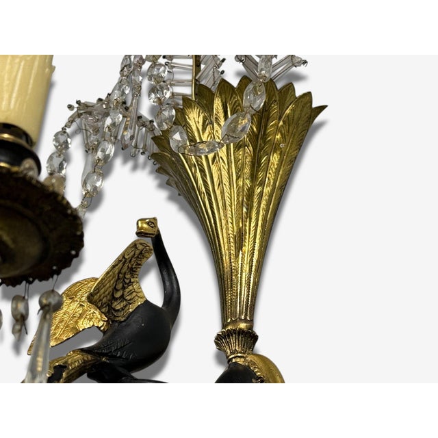 Metal 1930s Neoclassical Style, Swan Sconces, Gilt Metal, Crystal, France - a Pair For Sale - Image 7 of 11