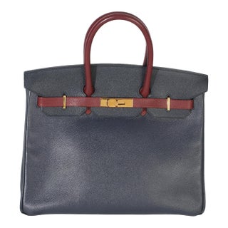 Vintage Rouge H Bleu Marine Courchevel Birkin 35 GHW For Sale