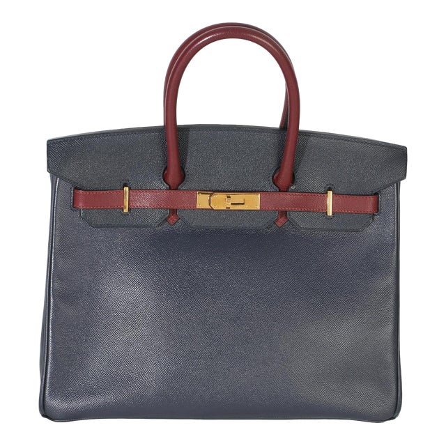 Vintage Rouge H Bleu Marine Courchevel Birkin 35 GHW For Sale