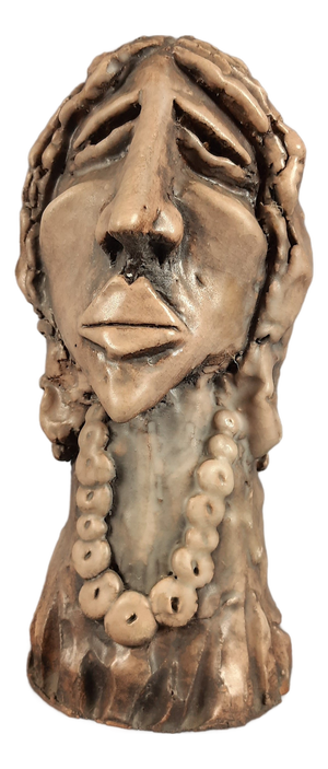 Brutalist Majolica Sculpture of a Woman's Head with an Elongated Face, 20th Century