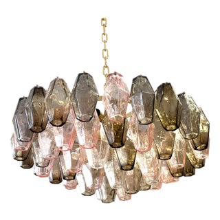 Chandelier with Pink and Fume Poliedri Murano Glass by Simoeng For Sale