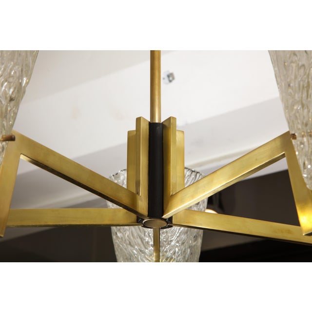 Metal Sculptural Brass and Glass Six-Arm Hanging Light Fixture For Sale - Image 7 of 9