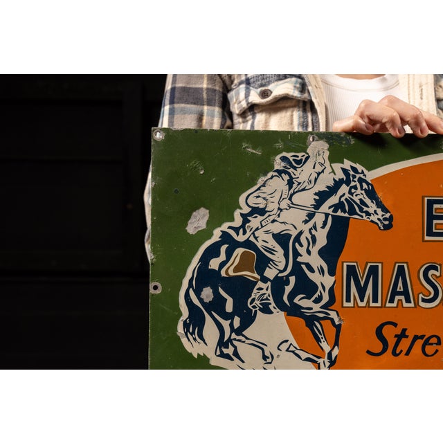 American Vintage Painted Metal Railway Advertising Sign For Sale - Image 3 of 5