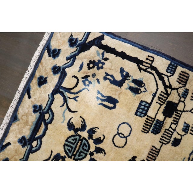 Blue Antique Zabihi Collection Beige Blue Color Pictorial Chinese Rug - 3' x 5'8" For Sale - Image 8 of 9