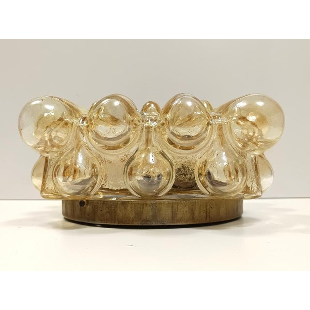 Ceiling Light in Amber Glass and Gold Varnished Metal by Helena Tynell, 1970s For Sale - Image 6 of 11