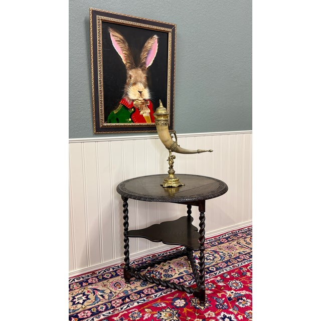 Antique English Envelope Barley Twist Drop Leaf Side Table Carved Oak C. 1900 For Sale - Image 10 of 16
