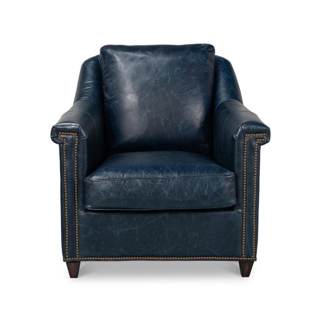 Pair of Classic Blue Leather Chairs For Sale - Image 4 of 13
