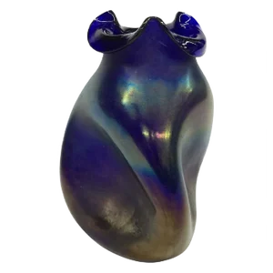 Bohemian Cobalt Iridescent Vase, 1900s