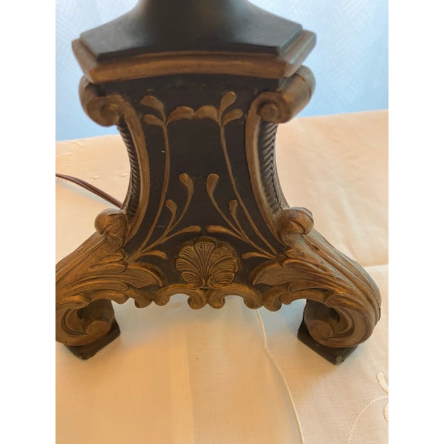 Early 20th Century Handpainted With Marbelizing Mental Lamp in Green, Black and Gold With Black Paper Shade. 28” Over-All Hight. For Sale - Image 6 of 7