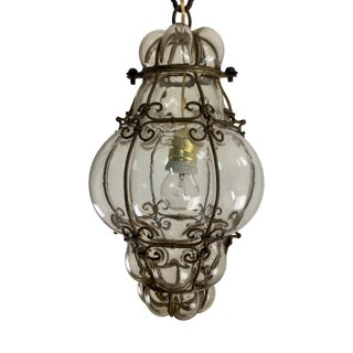 Mid-Century Venetian Lantern in Caged Blown Murano Glass, 1940s For Sale