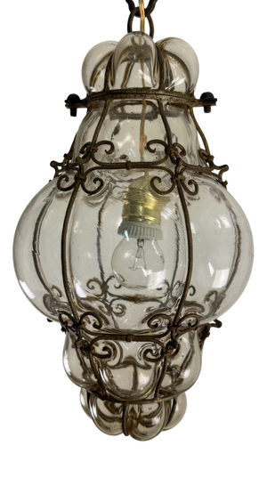 Mid-Century Venetian Lantern in Caged Blown Murano Glass, 1940s