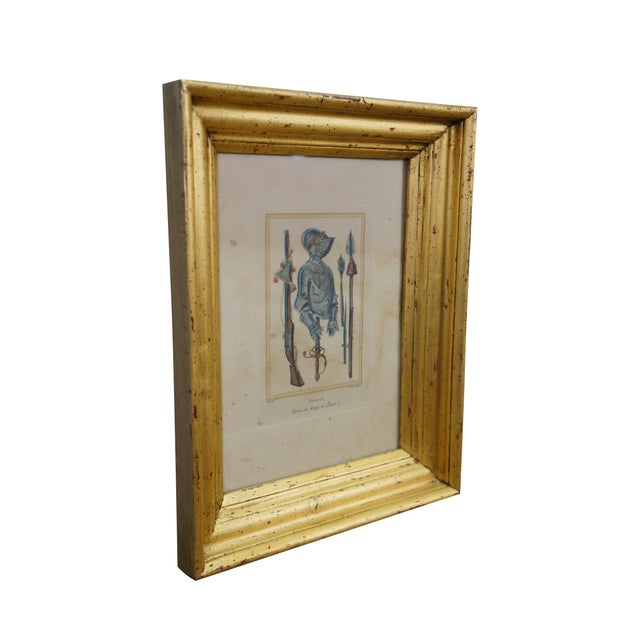 Vintage Trevor James hand-colored lithograph titled "FRANCE: Armes du temps de Henri II", depicting French armor and...