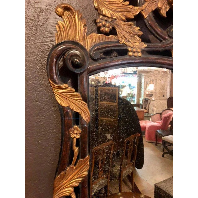 Wood French Regency Antique Mirror of Mahogany and Gilt with Basket of Roses Design For Sale - Image 7 of 9