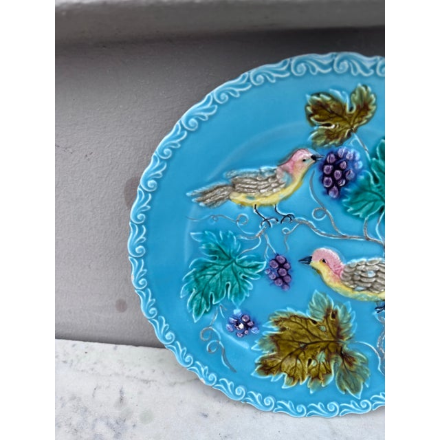 Rustic German Majolica Birds & Grapes Plate, Circa 1900 For Sale - Image 3 of 4
