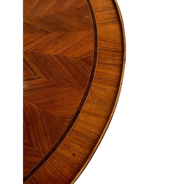 French Louis XVI Style Tulipwood Marquetry Veneered Circular Side Table For Sale In San Francisco - Image 6 of 9