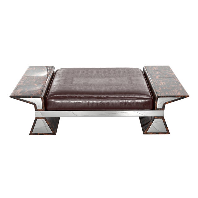 Wood "La Ciliegia" Ottoman With Stainless Steel, Burl Walnut, Hand Crafted For Sale - Image 7 of 8