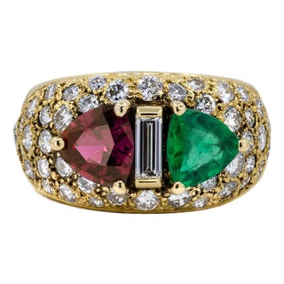 Late 20th Century Emerald & Ruby Ring, Size 5 For Sale