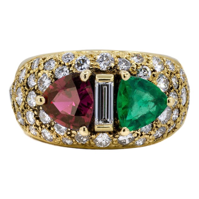 Late 20th Century Emerald & Ruby Ring, Size 5 For Sale