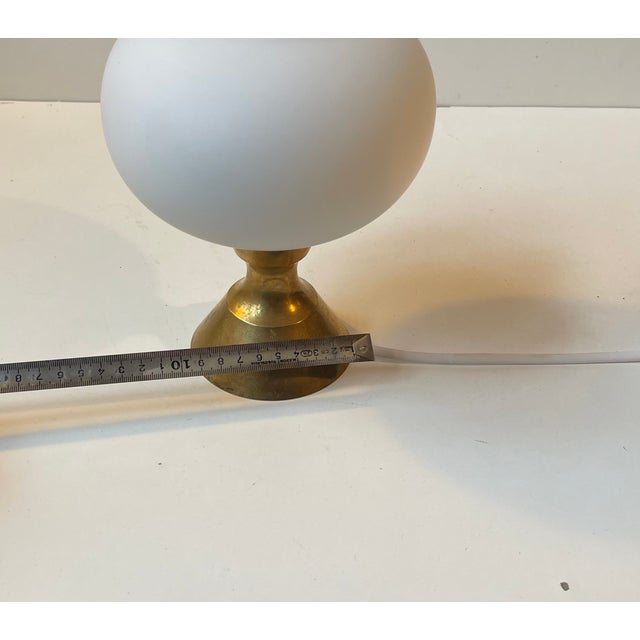 Metal Scandinavian Modern Table Lamp in Brass and White Glass, 1970s For Sale - Image 7 of 9