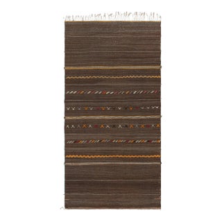 Vintage Moroccan Kilim Runner in Brown With Geometric Stripes From Rug & Kilim For Sale
