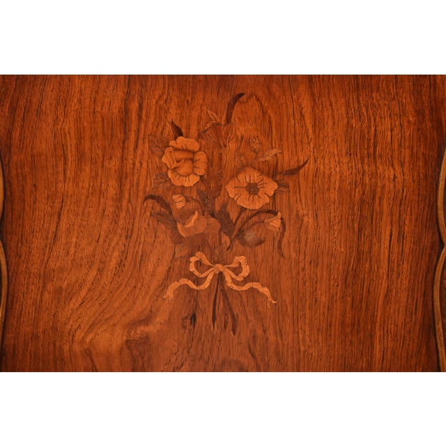 Romweber French Provincial Louis XV Carved Rosewood Inlaid Marquetry Breakfront Bookcase Cabinet, Circa 1920s For Sale - Image 11 of 17