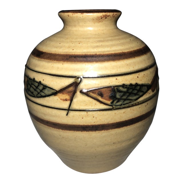 Mid Century Japanese Fish Pottery Vase Chairish