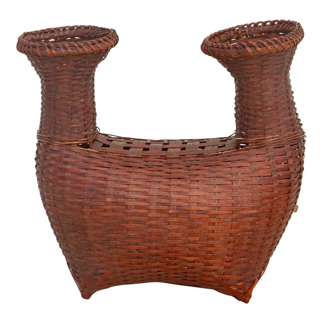 Finely Woven Boat Shaped Vintage Basket For Sale