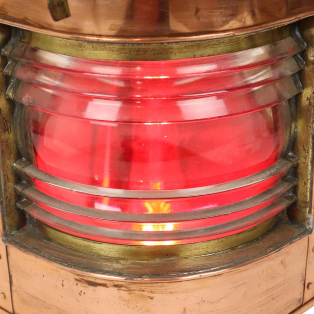 Large Vintage Ships Lamp in Red Copper with Fresnel Lens For Sale - Image 14 of 15