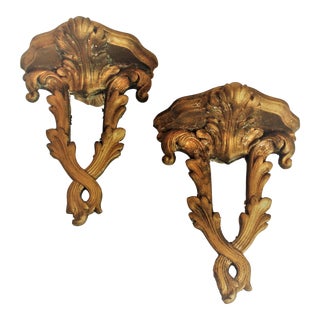 19th C. French Gold Gilt Wall Shelf/Ledges/With Center Mirror, Pair For Sale