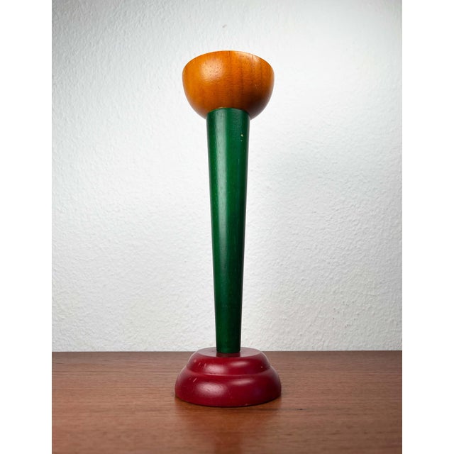 Postmodern Wood Yellow Green Red Model Monokel Candleholder from Ikea, 1980s For Sale - Image 6 of 14