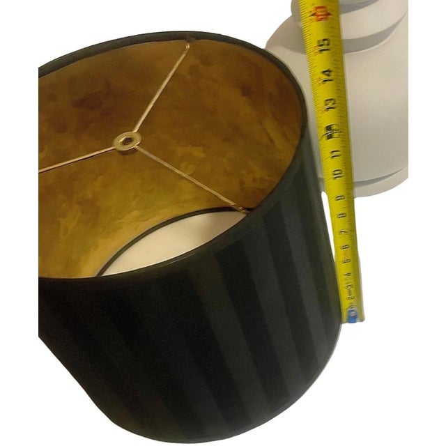 1970s Postmodern Matte Off-White Sculptural Ceramic Table Lamp With Black Striped & Gold Foil Shade For Sale - Image 9 of 9